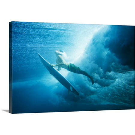 Great BIG Canvas | MakenaStock Media Premium Thick-Wrap Canvas entitled Indonesia, Bali, Surfer Dives Under