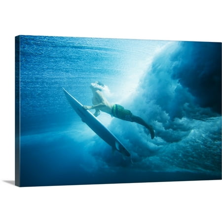 Bali Wave - Great BIG Canvas | MakenaStock Media Premium Thick-Wrap Canvas entitled Indonesia, Bali, Surfer Dives Under Wave
