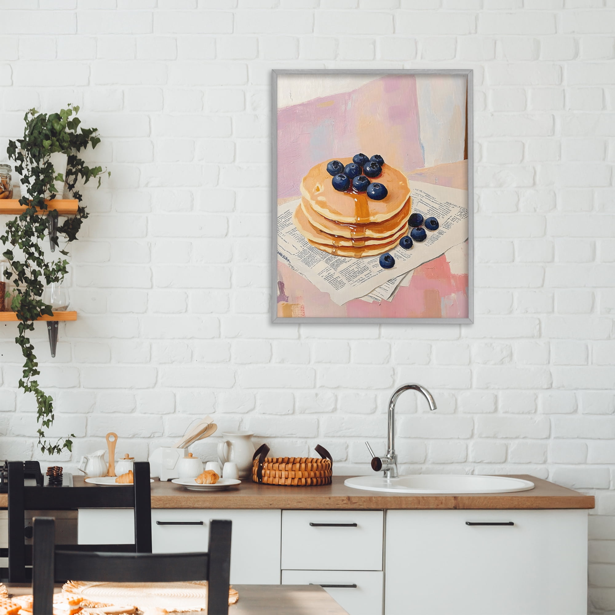 Stupell Industries Blueberry Pancakes with Syrup Gray Framed Giclee Art, design by The Prints Vibe