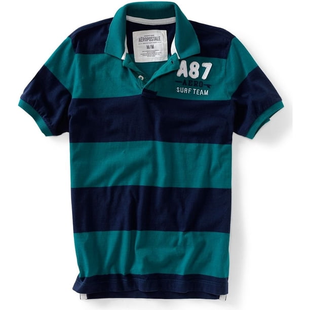 Aeropostale A87 Aero Surf Team Stripe Rugby Polo para hombre, verde, grande