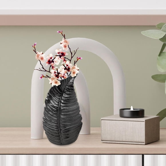 Florero, maceta, soporte para bolígrafo, arreglo de flores en forma de hoja, florero decorativo creativo, maceta para escritorio de gabinete de fiesta Negro Macarena Florero decorativo