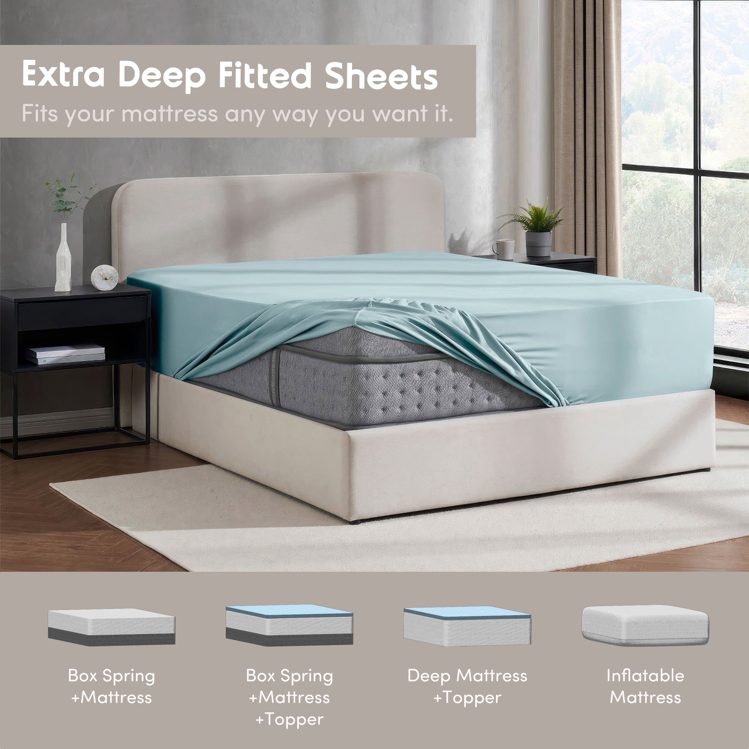 Lammaloe 2 Pack Extra Deep Pocket Full Size Fitted Sheet Only, Fits 18" to 24" Mattress, Soft Microfiber Fitted Bed Sheet, Aqua