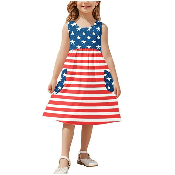 ZACPNCV 4th of July Toddler Girl Outfit Fourth of July USA Dress Kids Little Girl Independence Day Clothes Red 3-4 Years