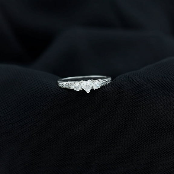 Silvago Jewel 2 Ct Round Cut Diamond Three Stone Anniversary Ring - 14K White Gold Plated Engagement Ring - Love Anniversary Gifts - Solitaire With Accents Ring - Heart Shape Proposal Ring