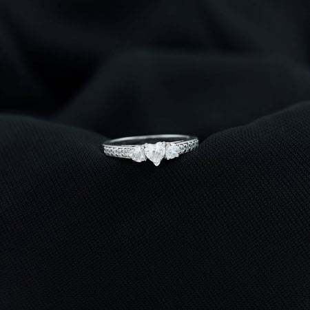 Silvago Jewel 2 Ct Round Cut Diamond Three Stone Anniversary Ring - 14k White Gold Over Engagement Ring - Love Anniversary Gifts - Solitaire With Accents Ring - Heart Shape Proposal Ring