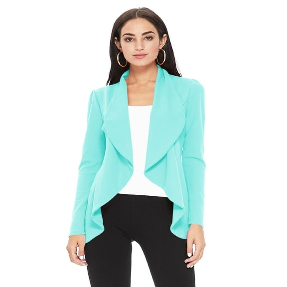 Women's Solid Print Casual Long Sleeves Stretch Open Front Blazer Jacket S-3XL