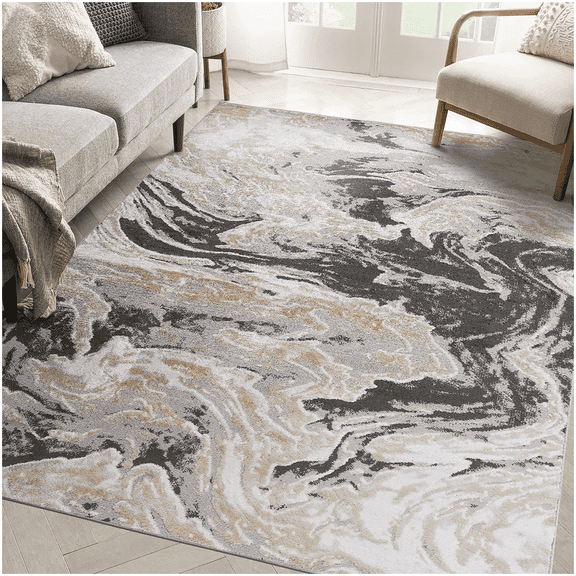 Grey Abstract Polypropylene Area Rug 63 x 90 Inch Contemporary Home Floor Accent