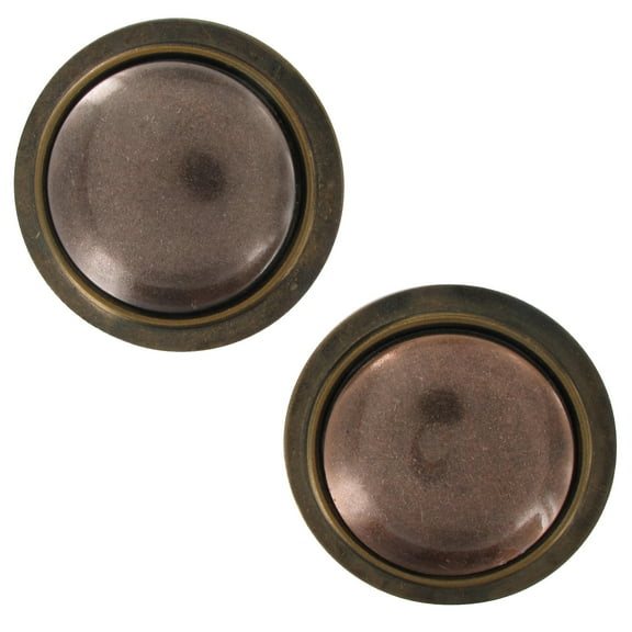 Distressed Oxidized Copper Bronze Two Tone Oversized Large Button Pierced Earrings 2" Ladies Adult Female Women