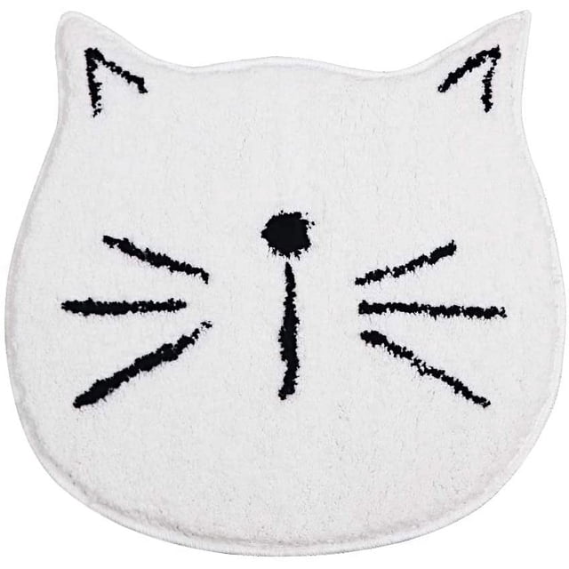 Alfombra de baño absorbente suave y antideslizante con diseño de gato de dibujos animados, para entrada de sala de estar, color blanco, felpudo antideslizante para baño, 60 x 60 cm