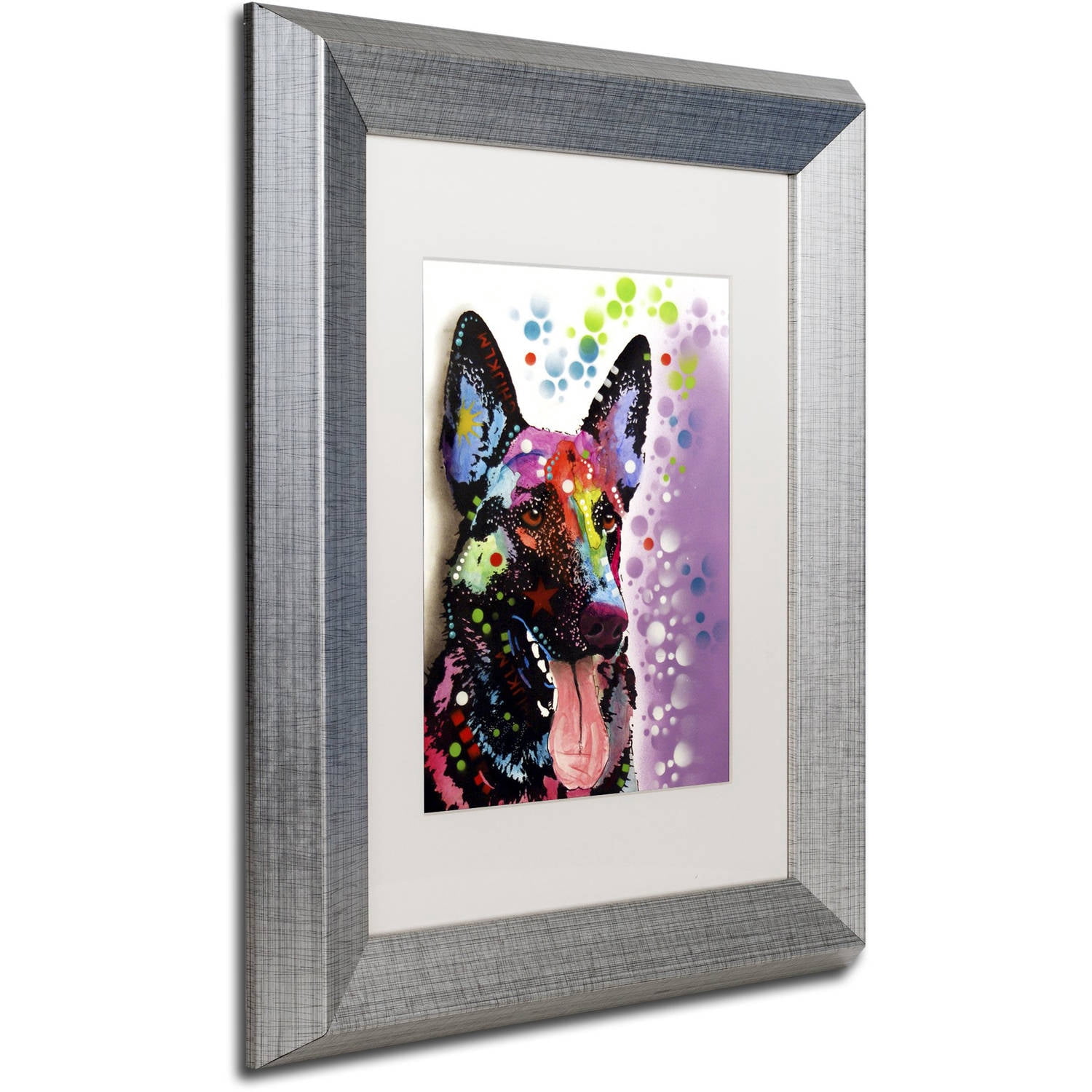 Trademark Fine Art "German Shepherd II" Canvas Art by Dean Russo, White Matte, Silver Frame