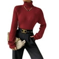 thumbnail image 2 of Sweater for Women High Neck Ribbed Knit Sweater Trendy Clothes Wine Red XL, 2 of 10
