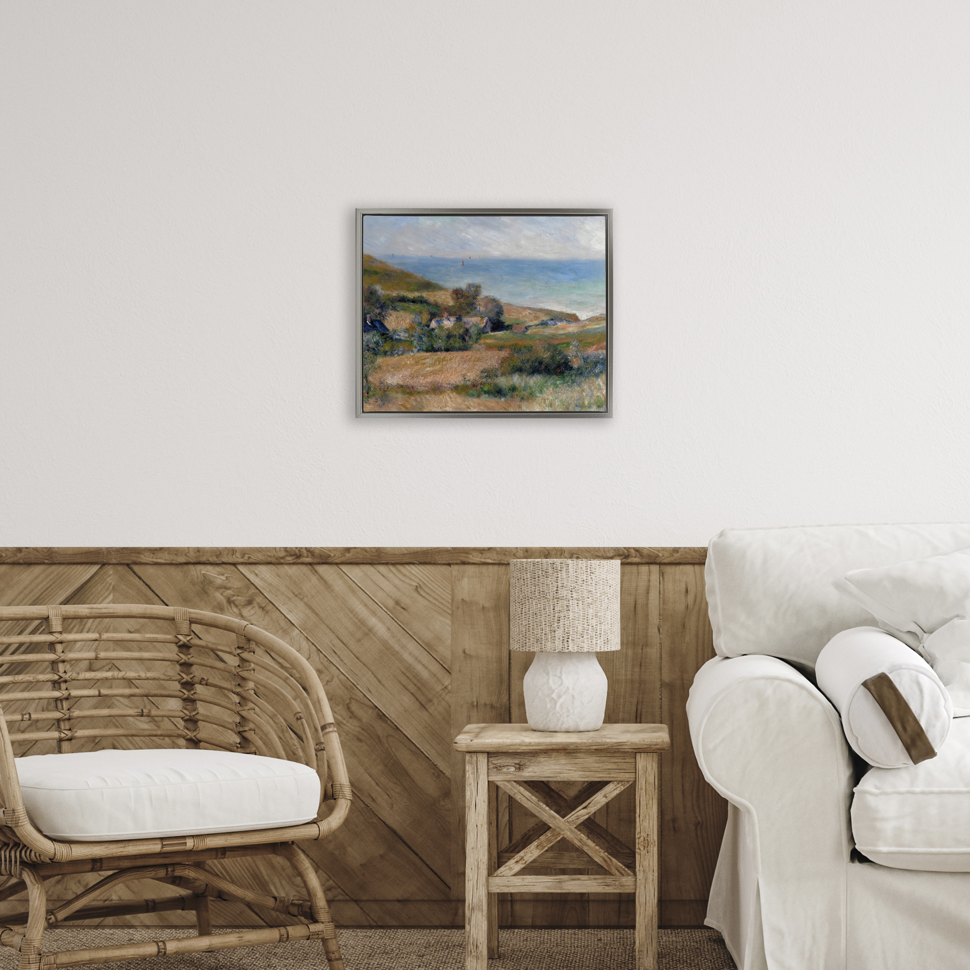 View Of The Seacoast Renoir Gray Framed Floater Canvas Wall Art, design by Pierre-Auguste Renoir