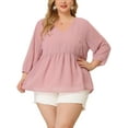 thumbnail image 1 of Plus Size Chiffon Tops for Women's Babydoll Long Sleeve Swiss Dots Blouses Pink 2X, 1 of 7