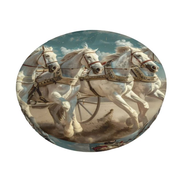 Disketp Roman Chariot Horse Race Funda Redonda para Taburete, Funda de Cojín para Silla de Bar Suave y Elástica-14 inch