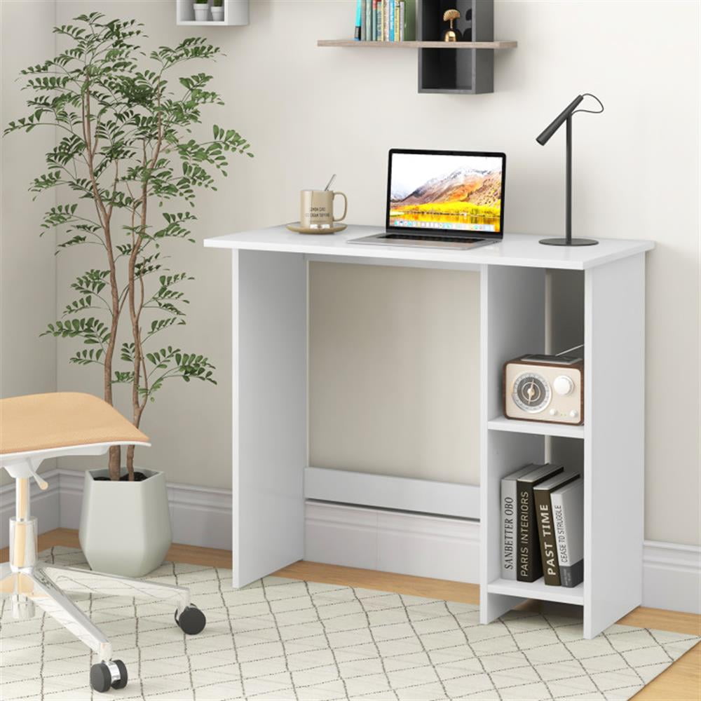 Demi Bonn Small Computer Desk with Storage and Adjustable Shelf, Home Office Desk Study Writing Table, White