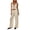 Khaki, variant on Pretxorve Women 2 Piece Outfits Solid V Neck Breathable Sleeveless Cami Top Pocket Straight Long Trousers Set