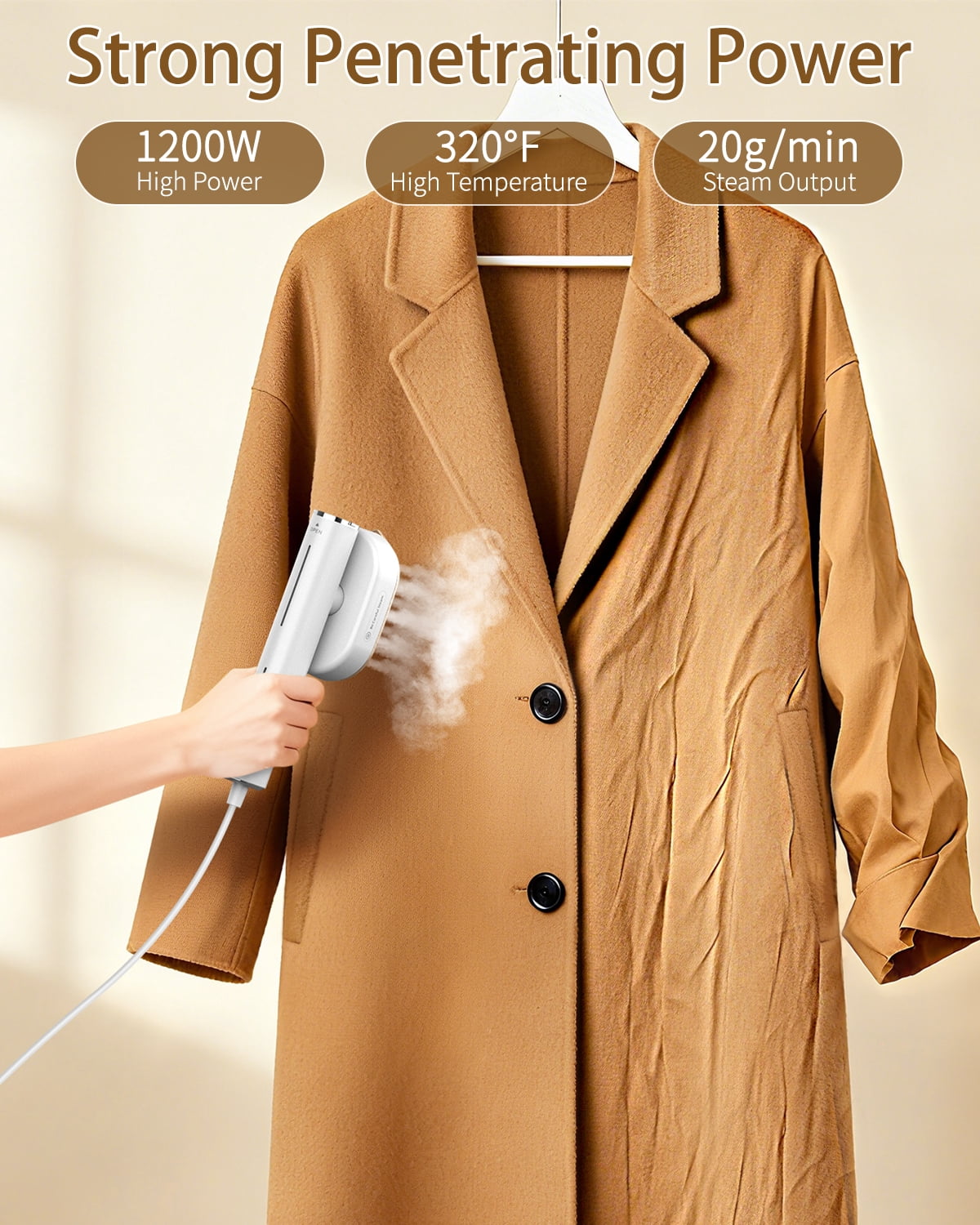 Hulmay Travel Steamer for Clothes, 1200W Portable Steam & Iron 2 in 1, 15s Heat-up, Handheld Garment Steamers for Travel Home Office (110-120V)