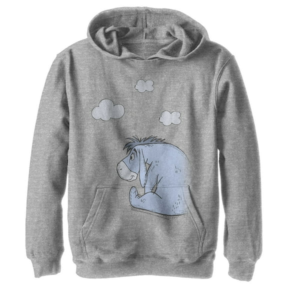 Boy's Winnie the Pooh Eeyore Sitting Looking At Clouds  Pull Over Hoodie Athletic Heather X Large
