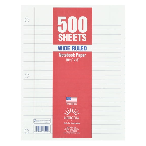 Norcom Filler Paper, Wide Ruled, 500 Pages, 8" x 10.5", 78500