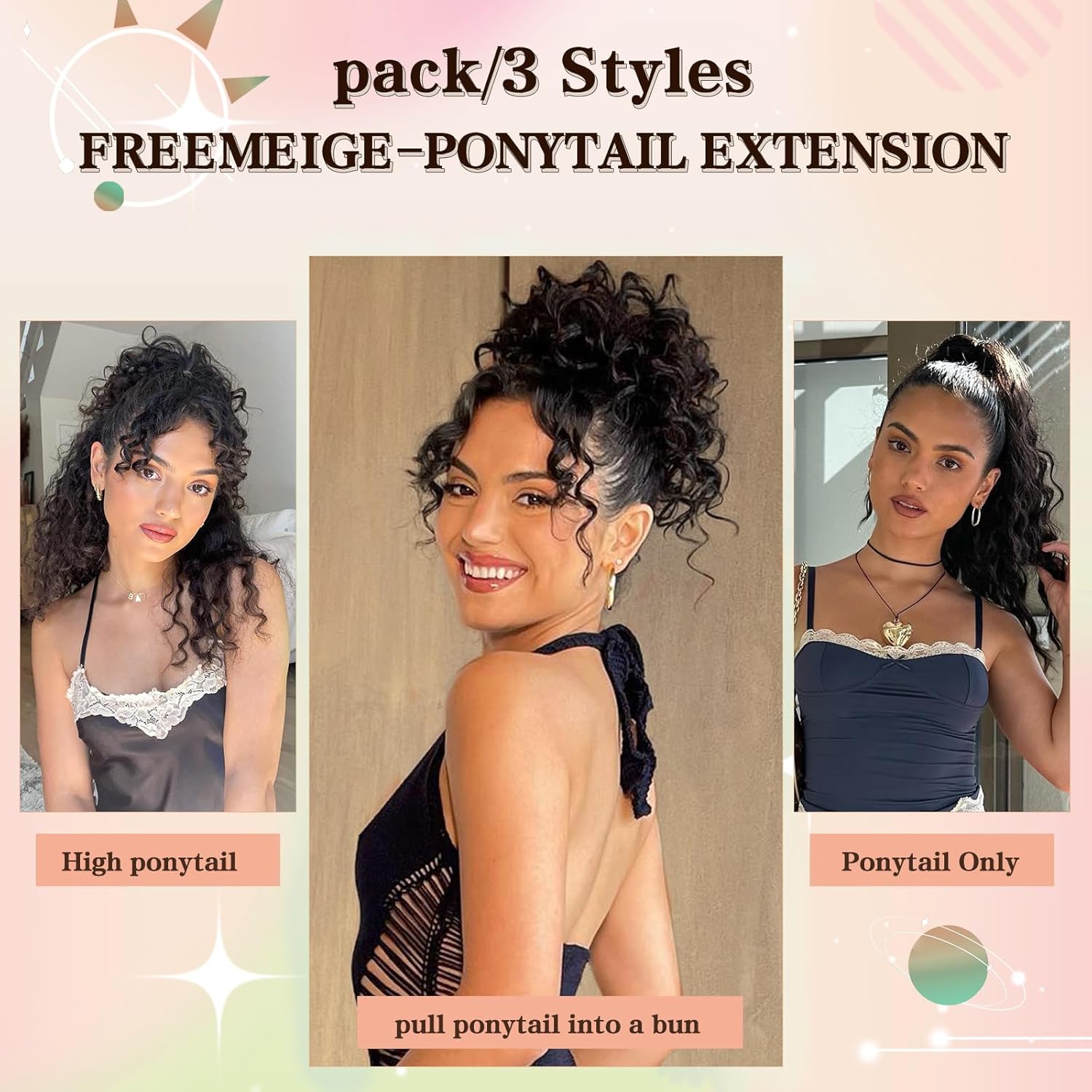 Curly Drawstring Ponytail, Dark Brown Synthetic Hair Extension, 20 Inch Long Curly Wavy Clip-in Ponytail for Women