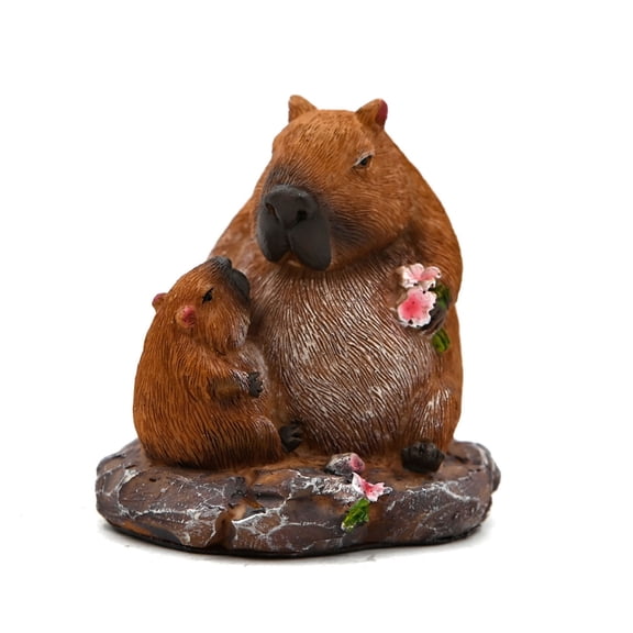 Resins Mother and Child Capybaras Figurine Cartoon Miniature Sculpture for Home Office Tabletop and Garden Decors