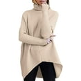 thumbnail image 1 of Hauts en Tricot à Col Roulé à Manches Longues à Revers Asymétriques Ourlet Décontracté Pull-Over, 1 of 4