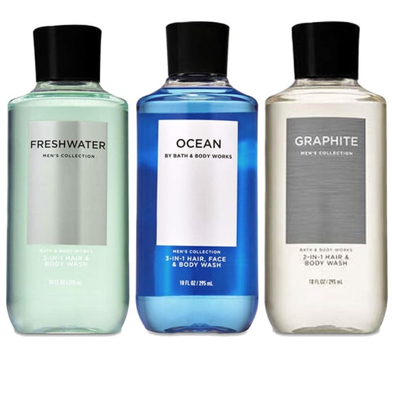 Bath and Body Works 3 Pack 2-in-1 Hair   Body Wash Freshwater, Graphite and Ocean. 10 Oz.