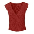 thumbnail image 3 of PMVFHDE Ladies Fashion Lace V Neck T Shirt for Occasions - Elegant Stylish and Comfortable Top for Women Wine,L, 3 of 4
