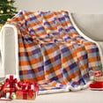 thumbnail image 6 of Sherpa Fleece Flannel Throw Blanket, Fall Super Soft Warm Checkered Plaid Plush Blankets and Throws, Warm Autumn Winter Cozy Fuzzy Blanket for Couch Sofa Bed (Orange and Purple, 50" x 60"), 6 of 6