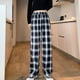 thumbnail image 1 of Pantalones a cuadros en blanco y negro para mujer, de primavera y otoño, de cintura alta, holgados, rectos, con drapeado, informales, para fregar el suelo, pantalones de pierna ancha, 1 of 6