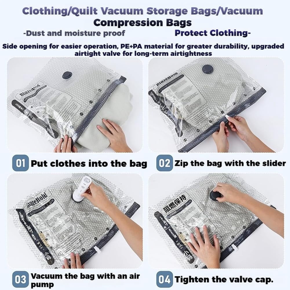 Cordless Travel Vacuum Bag Set with Rechargeable Pump, Space Saver Storage Bags for Clothes, S/M/L Compression Bags for Travel Moving