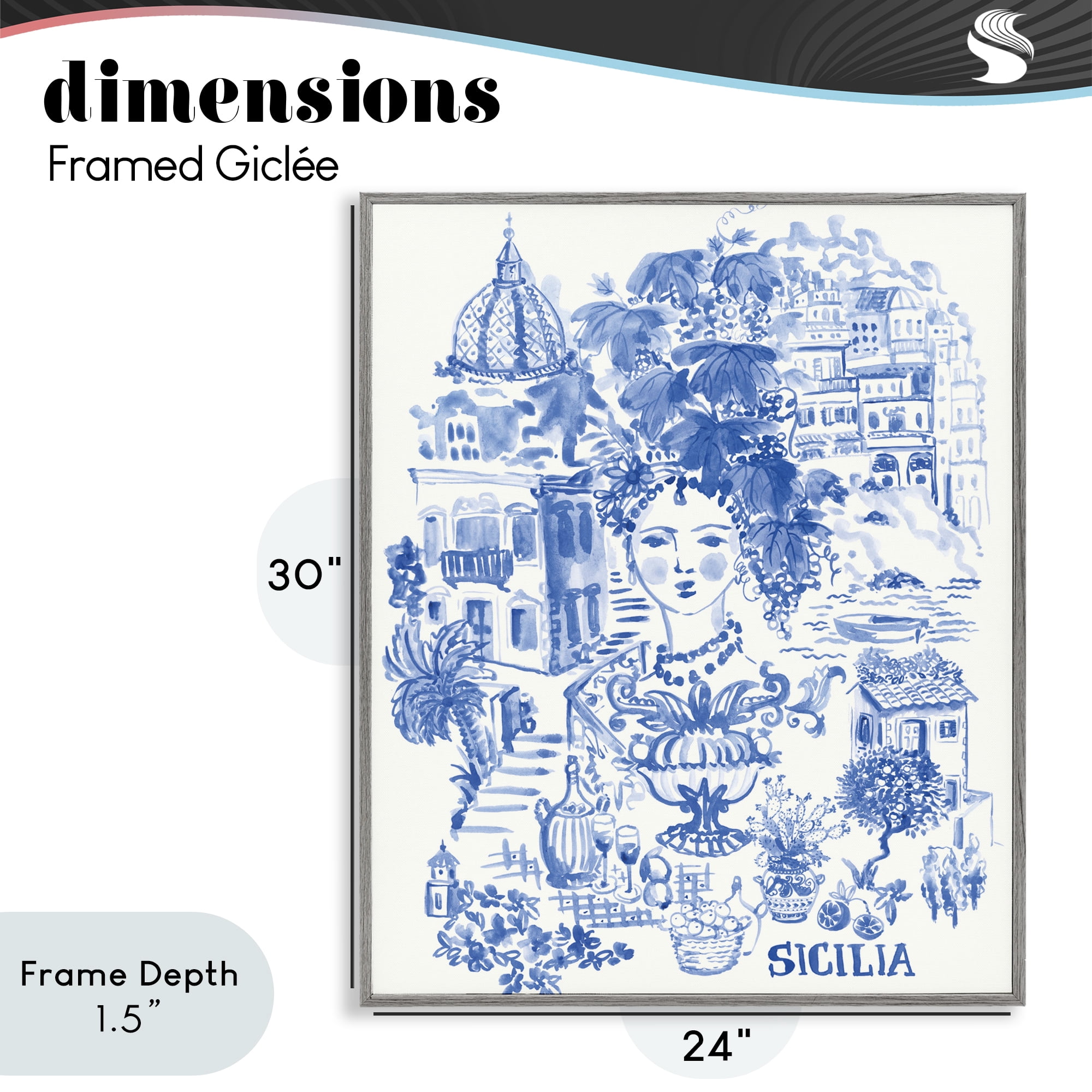 Stupell Industries Sicilia City In Blue Gray Framed Giclee Art, design by Karolina Sato