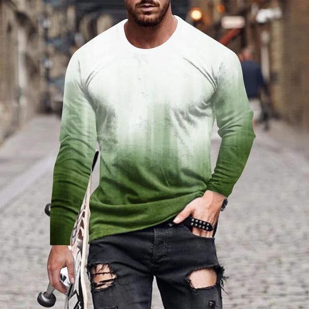Blusas y camisas de manga larga con cuello redondo para hombre, blusa informal con estampado de cuello redondo y manga larga para hombre