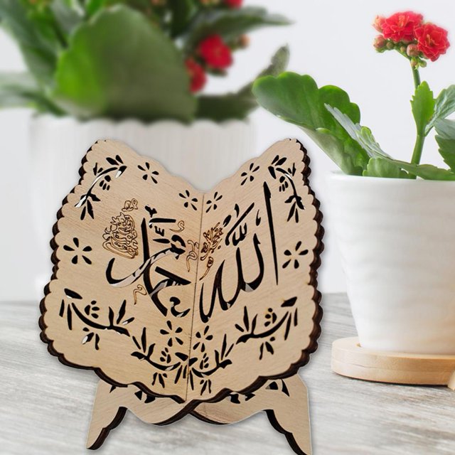 Soporte Del Corán Estante de madera para libros islámicos Eid Al-Fitr, soporte para libros del Corán de la Biblia (2)
