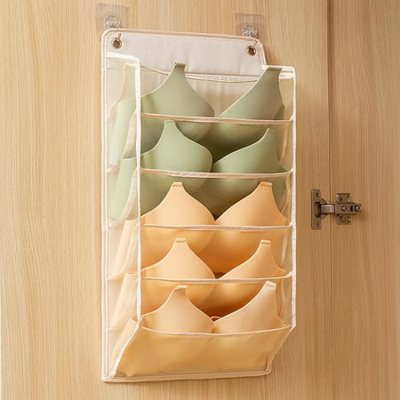

Tiitstoy 3D Closet Hanging Lingerie Organizer Mesh Bag Hanging Storage Bag for Bra Socks Lingerie Panties Door Wall Shelf Wardrobe Space with 2 Hooks Beige