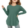 thumbnail image 2 of PUYAHG Toddler Kids T-Shirts for Girls Long Sleeve Crew Neck Arc Hem Side Slit Soft Solid Color Thin Girl's Leisure Tees 4-5 T, 2 of 7