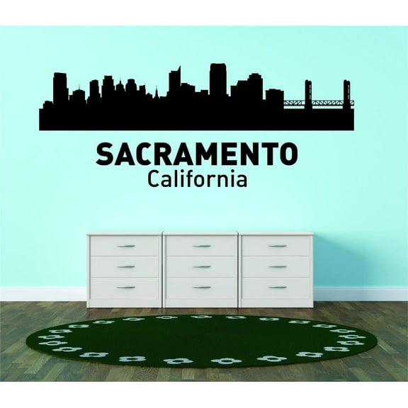 Vinyl Wall Quote Decals for Home - Sacrato California United States Major City Geoal Map Landmark Stylish Wall Sticker for Easy Home Decoration - Size: 14 In x 28 In