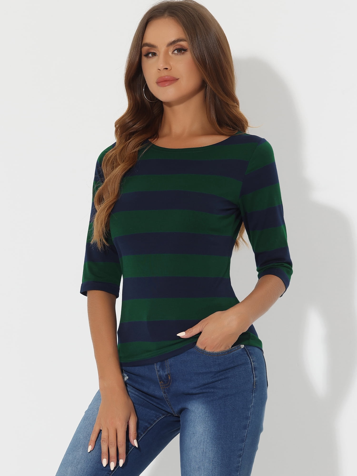 DARING DIVA Women's Halloween Costume Boat Neck Top T-Shirts M Green Navy