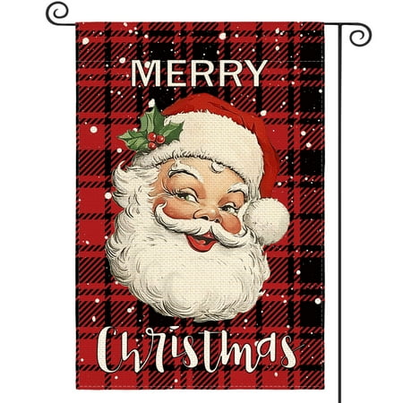 Sm:)e Buffalo Check Plaid Santa Claus Christmas Garden Flag 12 x 18 Inch, Vertical Double Sided