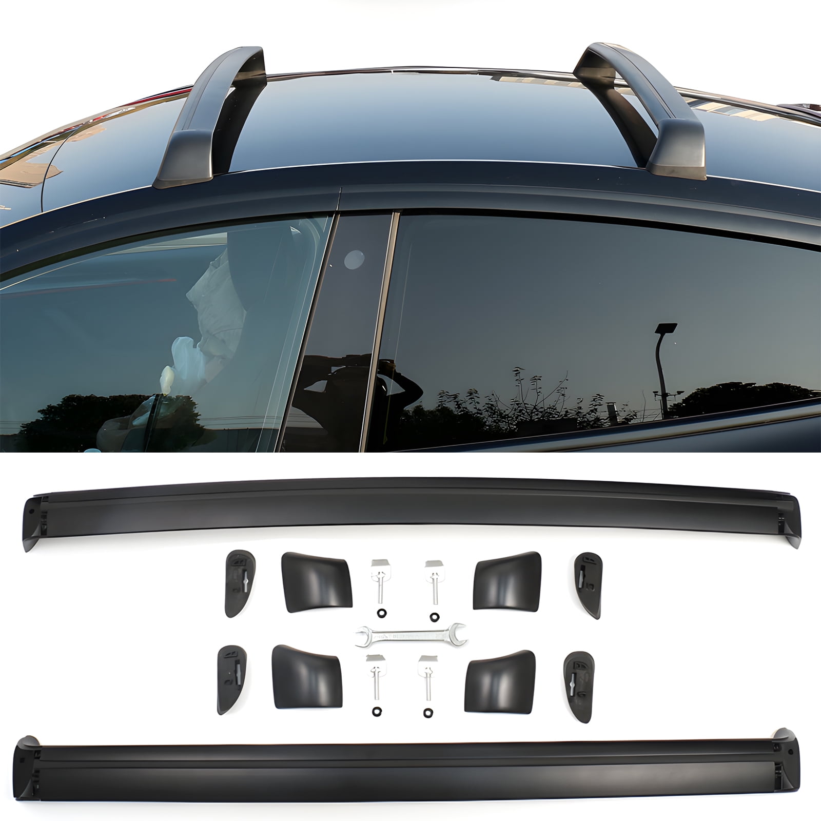Ikon Motorsports Roof Rack Compatible With 2020-2024 Tesla Model Y All Models 4-Door Black Top Roof Rack Cross Bar Cargo Carrier Aluminum Pair 2PCS