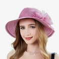 thumbnail image 2 of Hauaitttt Women's New Summer Fisherman Hat Sun Hat Elegant Temperament Sunshade Hat Large Brim Sunscreen Hat International Girl Hat Hard Hat for Women Bulk Winter Hats French Hat with Brooch Party, 2 of 4