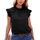 thumbnail image 1 of Estrela Mujer Volantes Trim Cap Manga Top Volantes Trim Casual Color Liso Elegante Verano Jersey Blusa Negro L, 1 of 6