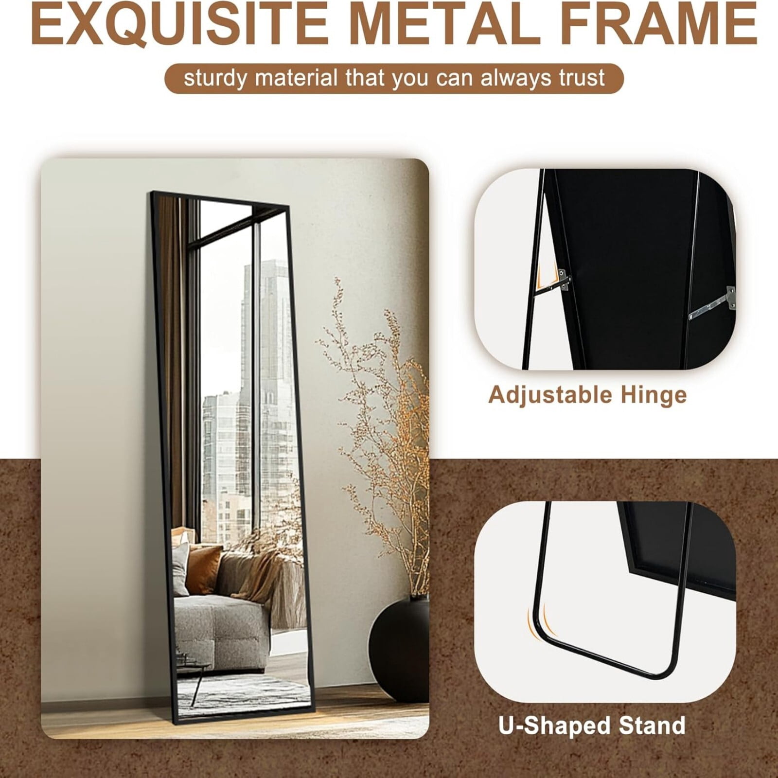 BEAUTYPEAK 59"X16" Rectangle Full-Length Floor Standing Mirror,Black
