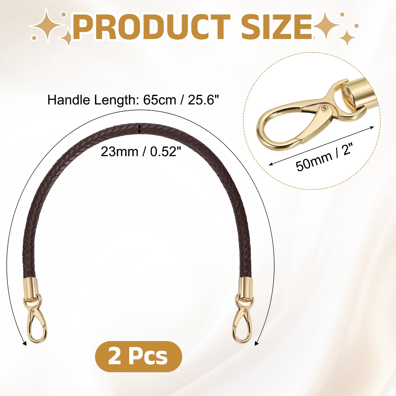 Uxcell 2 Pcs Braided Purse Strap, 65cm 25.6" PU Leather Shoulder Purse Strap for Handbag Bag Handle Replacement for DIY Making Handbag Underarm Bag, Dark Coffee (Light Gold Buckle)