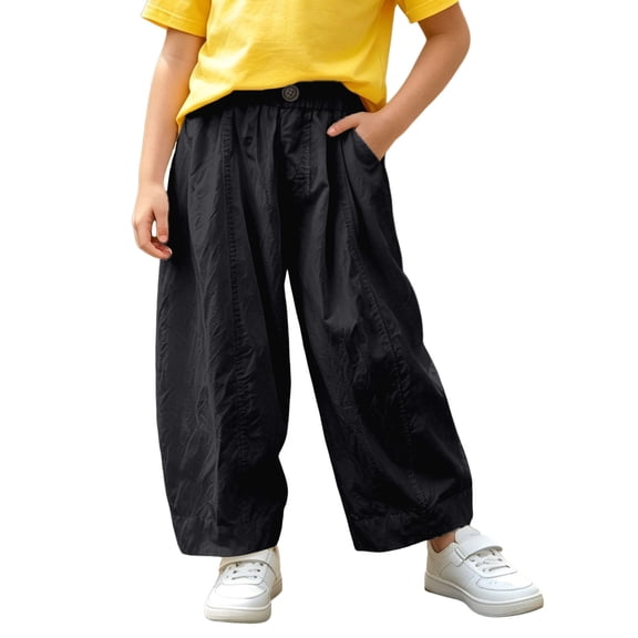 VBEWZET Kids Wide Leg Casual Pants, Elastic Waist Loose Fit Trousers with Pockets, Lightweight Air-Condition Pants for Boys & Girls Black 2-3 Years