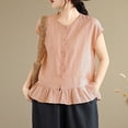 thumbnail image 1 of TaTaai Women Casual Pullover Tank Top Solid Color Crew Neck Button Ruffled Hem Loose Sleeveless Breathable Machine Washable No Fading Versatile Daily Fashion Wear Top Gift, 1 of 9