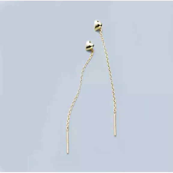 QQTDFG 925 Sterling Silver Tiny Heart Thread Line Threader Dangle Earrings Women A1260-Gold