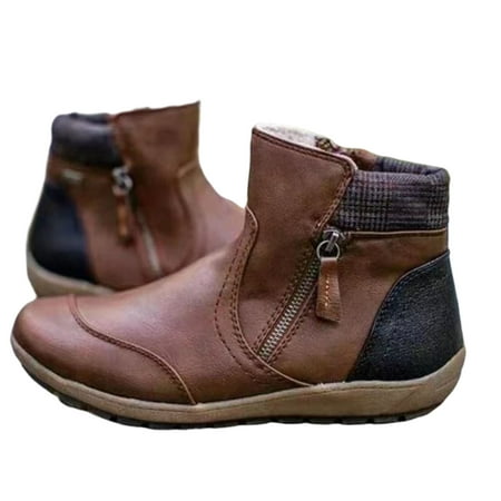 

jsaierl Low-top Ankle Boots Contrast Color Stitching Flat-heeled Viscose Shoes Round Toe Snow Boots Women