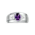 thumbnail image 1 of RYLOS Men's Rings Sterling Silver Classic 7X5MM Oval Gemstone & Diamond Ring Amethyst February Birthstone Rings For Men, Men's Rings, Silver Rings, Size 9, 1 of 7