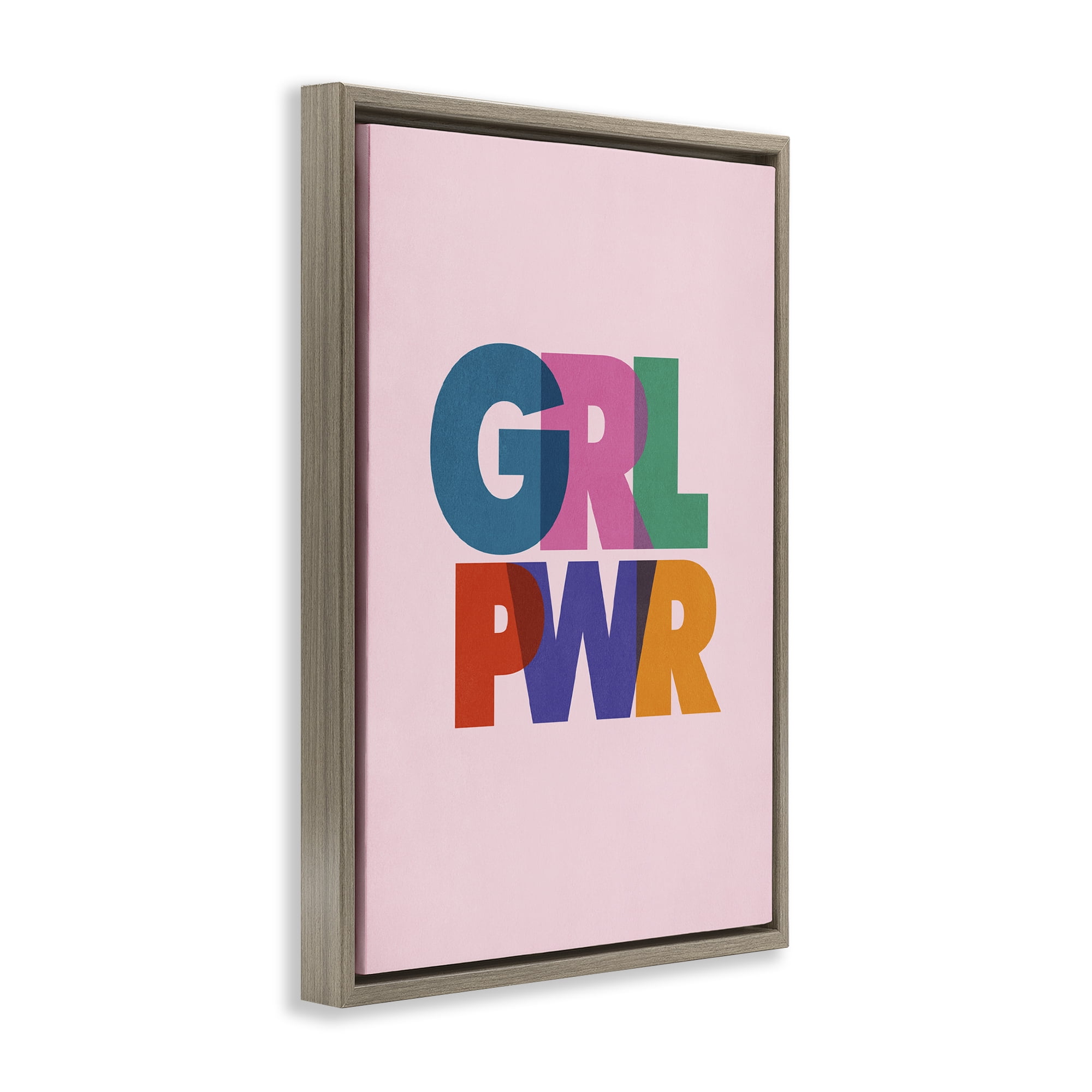 Stupell Industries Girl Power Pastel Text Text & Numbers Painting Brown Floater Framed Canvas Art Print Wall Art, 17 x 25